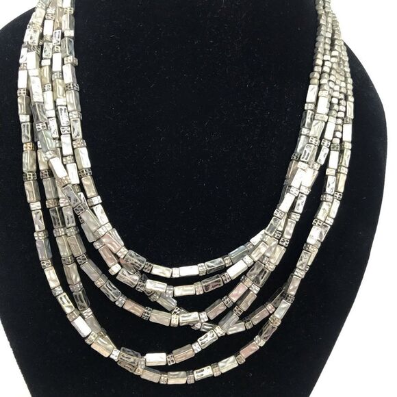 Chico’s Gunmetal Silver Tone Multi Strand Beaded Necklace - Picture 2 of 15